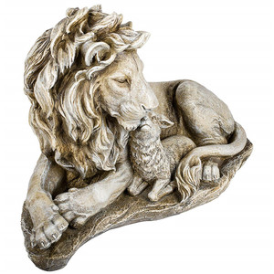 Statue de jardin en résine grise, grande résine, animaux, Lion <span class=keywords><strong>et</strong></span> d'agneau, grand 20 pouces, pièce de finition - Product Image 3