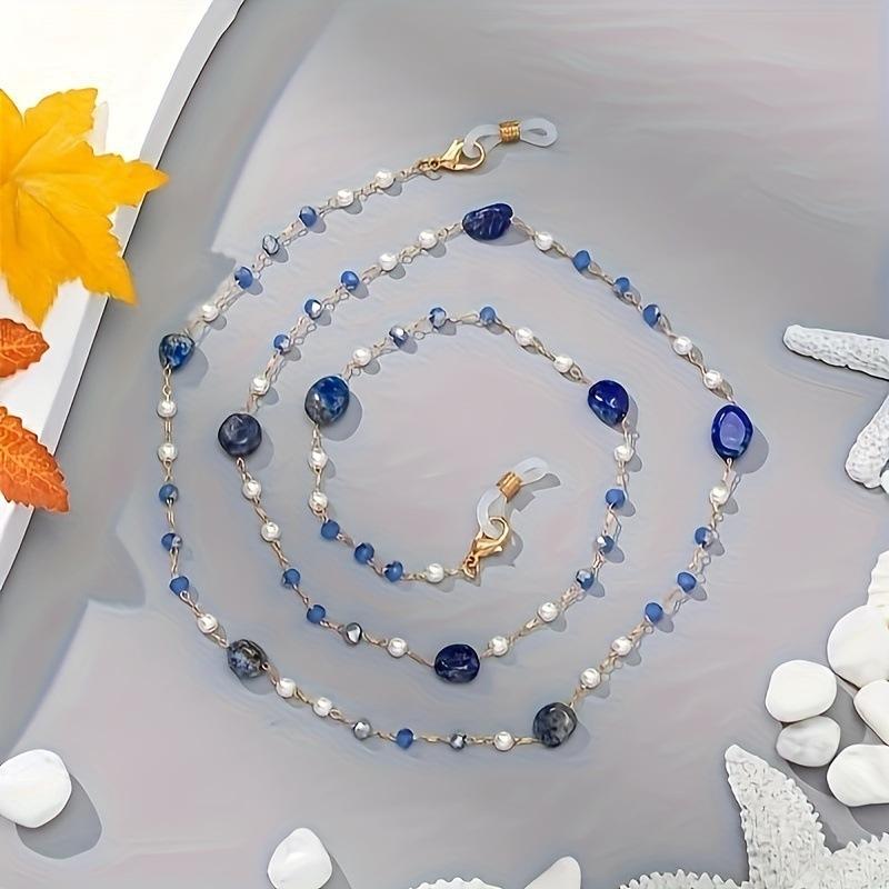 Blue Pearl Bead Glasses Chain Alloy Eyewear Neck Strap Anti-Slip ...