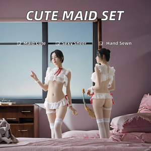 Lindo Conjunto de Lencería Sexy de Ganchillo ODM, Estilo Maid Japonés con Minifalda, para Juego de Roles, Transparente, sin Costuras, para Mujer - Product Image 2