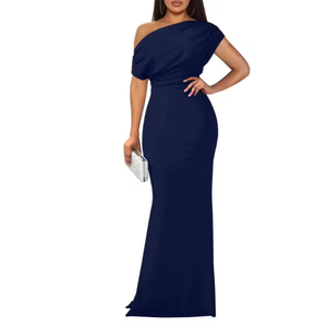 Robe élégante personnalisée pour femme, couleur unie, asymétrique, à une épaule, dos nu, pour soirée et rassemblement, série de marque, vente en gros OEM, usine - Product Image 2
