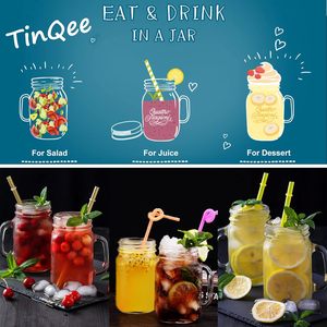 Vecchio stile 16oz barattoli di vetro tazza con tappo a vite dorato manici 480ml quadrati vasetti di vetro per feste - Product Image 3