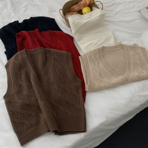 Pullover tinta unita senza maniche maglia maglia maglia lana scollo a V gilet donna per donna inverno - Product Image 6