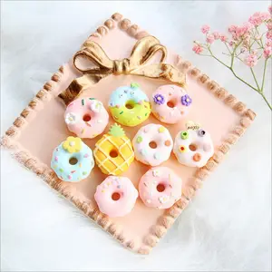 Piezas de decoración de resina de Donuts mezclados a granel, cabujones Kawaii, parte trasera plana para funda de teléfono