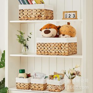 Rattan <b>Storage</b> <b>Baskets</b> Rectangle Linen Canvas Home Organization For Living Room Kitchen Desktop - Product Image 3