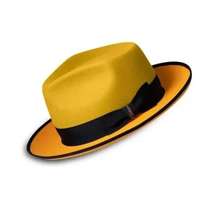 Yellow Wool Fedora <b>Hat</b> Black <b>Band</b> Unisex Adult Trilby Cap Casual Party Travel - Product Image 1