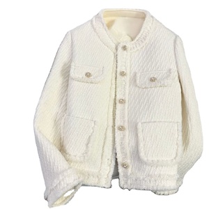 High Quality Ladies <strong>Tweed</strong> <strong>Jackets</strong> Casual <strong>White</strong> Duck Down Lined Outfit Luxury Elegant Winter Woolen Short Blazer Coats for Women - Product Image 1
