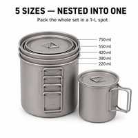 Tasse de camping en titane pur avec couvercle et poignée pliable, pour café et thé, 220ml 380ml 550ml, ultralégère, pour randonnée et glamping