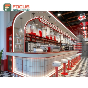 Integrated Coffee Merchandise Display Rack Laminate Wood Finish Customer Pickup Area Cafe Shelf Display Rack - Product Image 2