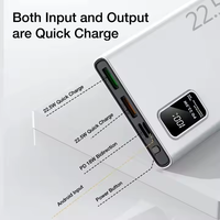 Batterie externe ultra-fine 10000 mAh à double port USB, haute capacité 22,5 W, Li-Polymère, ABS, affichage LED, charge rapide, portable, pour usage extérieur