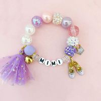 Gelang manik-manik ungu bayi perempuan, rantai tangan liontin sepatu balet kartun lucu dengan rumbai