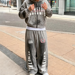 Baggy de coton personnalisé pantalons de survêtement à jambe droite et Streetwear Boxy sweat à capuche survêtements unisexe de luxe ensemble de survêtement blanc pour hommes - Product Image 3