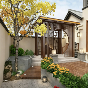 Pavillon en bois Zen Courtyard, Gazebo antique à tuiles courbées pour sites touristiques, parcs de loisirs et villas rurales - Product Image 3