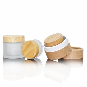 Ensemble d'emballages cosmétiques, flacons en verre givré pleine taille pour lotion avec couvercle en bois grainé, emballage cosmétique en bambou, couvercle en bambou - Product Image 3