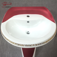 Vente chaude Design Moderne Rouge Sanitaire Salle De Bains Lavabo Ovale Lavabo Piédestal Bassin Monotrou Robinet Montage pour Hôtels