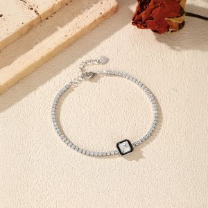 Pulsera de Plata 925 con Diamantes de Corte Esmeralda, Bañada en Rodio, Cadena Geométrica, Joyería Clásica para Uso Diario para Mujer - Product Image 3