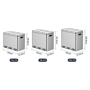 Hộ Gia Đình Kim Loại Thùng Rác Có Thể Ba Ngăn Thùng Rác Chất Thải Bin 3 Trong 1 Phân Loại Thùng Rác Có Thể - Product Image 4