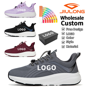 Chaussures de sport en maille élastique pour hommes, lacets rapides, respirantes, style marche, antidérapantes, chaussures pour hommes, chaussures pour femmes, logo personnalisé - Product Image 1