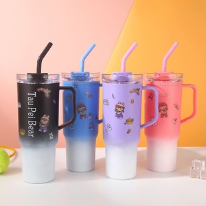 3 en 1 Tasse en plastique à double boisson en paille givrée de couleur dégradée Tasse de voiture de 40oz avec poignée et paille - Product Image 3