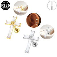 Bijoux Getta en Titane ASTM-F136 avec Zircon, Clous d'oreille pour piercing de conque, cartilage et hélix, à sertissage griffe, pour insertion de clou