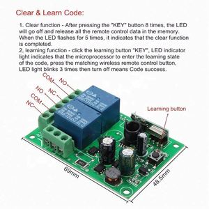 Nhà thông minh DC 12V 220V 10A 315/433MHz <span class=keywords><strong>2</strong></span> kênh không dây <span class=keywords><strong>Relay</strong></span> RF điều khiển từ xa chuyển đổi heterodyne Receiver - Product Image 3