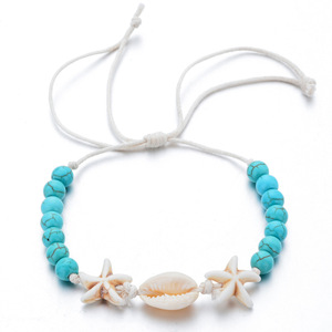 Bracciali da donna Boho fatti a mano con stelle marine e conchiglie di mare intrecciate da spiaggia Hawaii, braccialetti per vacanze con perline naturali turchesi - Product Image 5