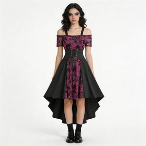 Vestido Gótico Retro con Cola de Pez para Mujer, Disfraz de Vampiresa para Halloween, Disfraz de Reina Oscura, Falda de Encaje Negra y Morada - Product Image 1