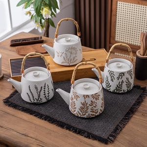 Théière en céramique rustique avec infuseur à thé, motif feuilles fait main, pour le thé de l'après-midi et les moments de détente - Product Image 3