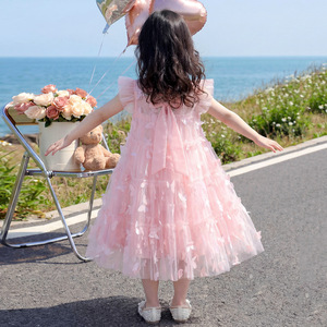 Abito in Tulle Traspirante e Confortevole con Applicazione a <span class=keywords><strong>Farfalla</strong></span> e Balze per Ragazze, Ideale per Feste in Spiaggia e Uso Quotidiano - Product Image 2