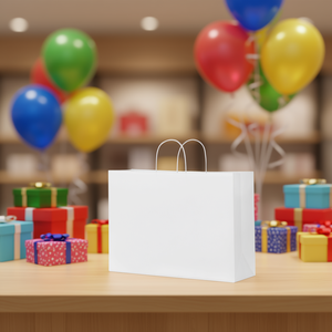 Bolsas de Papel Kraft Blancas con Asas de 16x6x12 Pulgadas, Paquete de 50 Unidades para Fiestas, Compras y Uso Comercial - Product Image 2