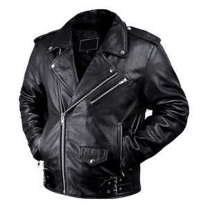 Blouson moto en cuir véritable noir style vintage pour homme, col montant, doublure thermique, résistant à l'eau, tissu ODM personnalisé - Product Image 1