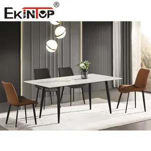 Ekintop意大利设计现代矩形餐桌石板黑色框架豪华餐桌