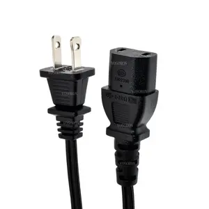 Universal 2-Prong Polarized Male to IEC C17 Female Extension Cord 1.8m Power Replacement Cable for Sony PS4 Pro Xbox One etc.