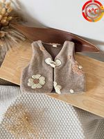 Gilet en polaire pour bébés filles, automne-hiver, broderie florale 3D, sans manches, avec boucle en corne de vache, pour tout-petits, chaud