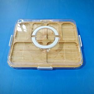 Tabla de Charcutería de Bambú Aprobada por la FDA con Tapa Transparente, Tabla de Quesos de 6 Compartimentos, Bandeja de Servicio para Viajes, Picnic y Fiestas - Product Image 6