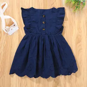 Hot china products wholesale summer girl sleeveless solid color fashion ripple dress