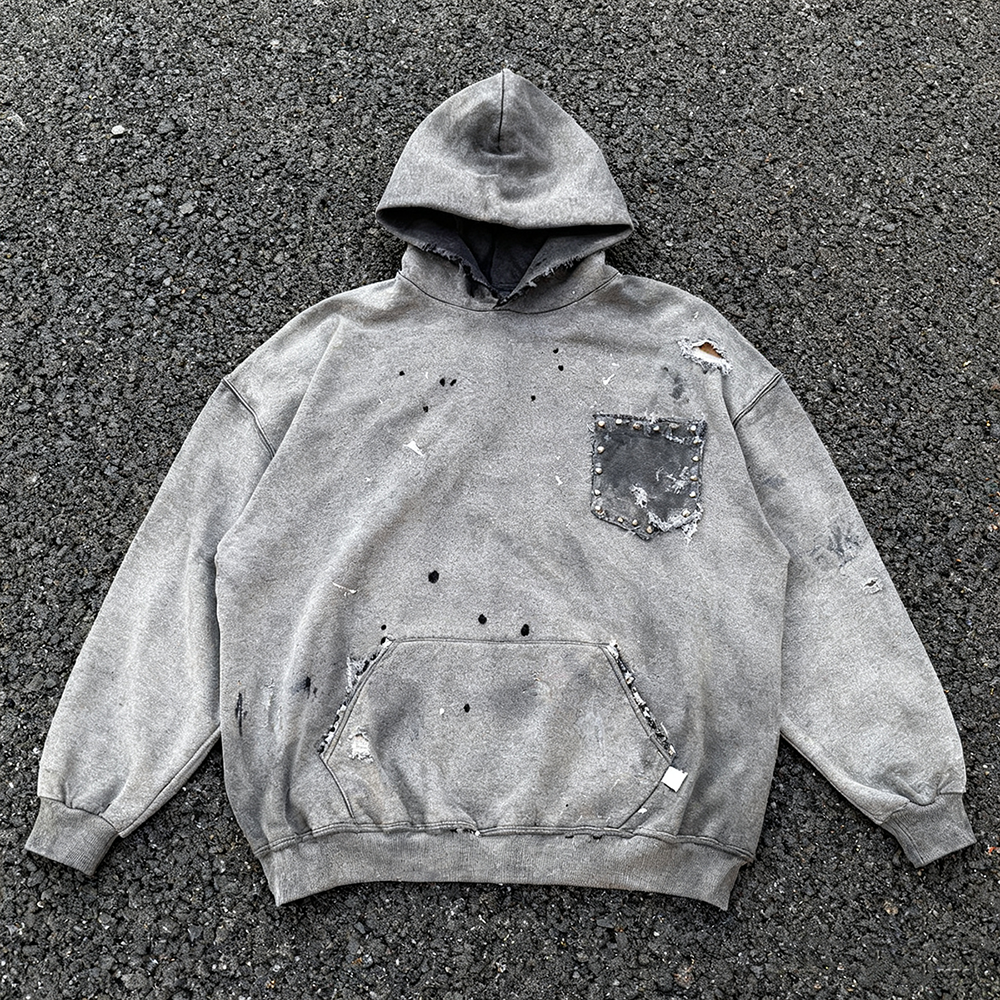 THREEFACE TWO TONE AUN FADED HOODIE DOUBLE-FACE HOODED THREEFACE TWO TONE AUN FADED HOODIE DOUBLE-FACE HOODED