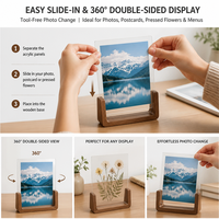 Cadre en acrylique double face de qualité supérieure avec base en bois de noyer et en bois de hêtre