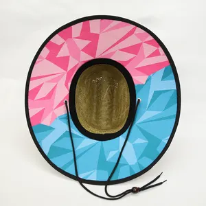 Chapeaux de paille de sauveteur Patch personnalisé Logo chapeau de paille imprimé plage surf herbe naturelle large bord soleil sauveteur chapeau de paille