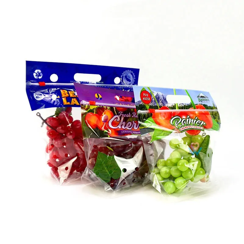 रीसायकल कस्टम पैकेजिंग एंटीफॉगिंग हैंड पंच होल जिपर प्लास्टिक लैमिनेटेड ताजे फल सब्जी जिपलॉक बैग