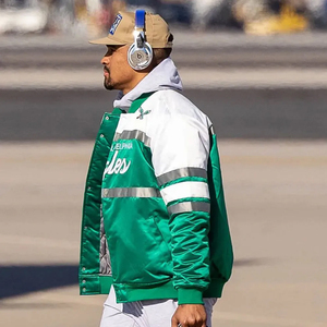 Giacca Bomber da <span class=keywords><strong>Uomo</strong></span> 2025 Philadelphia Eagles in Raso Verde e <span class=keywords><strong>Bianco</strong></span> Stile Varsity Starter per Squadra di Football Americano - Product Image 6