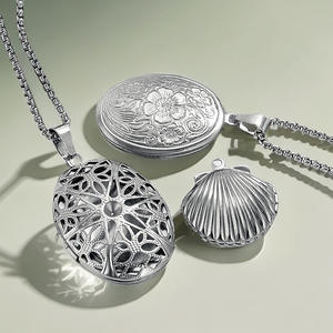 Collier avec pendentif médaillon photo, style rétro, relief floral, Saint Benoît, cœur, acier inoxydable, pendentifs médaillon photo - Product Image 2