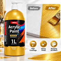 Peinture acrylique dorée 1L avec pompe à pression - Fluide, non toxique, brillance métallique intense, emballée individuellement