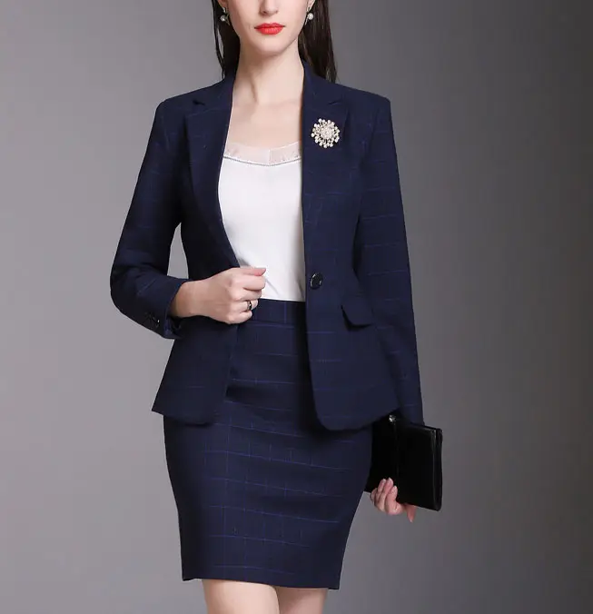 OEM elegant ladies beauty office suit uniforms 2 piece set career dresses suit women blazer suit