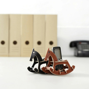 Handmade Leather Rocking Horse <b>Storage</b> Box, Creative Desktop Leather <b>Remote</b> <b>Control</b> Organizer, Toy Wooden Horse Box - Product Image 4