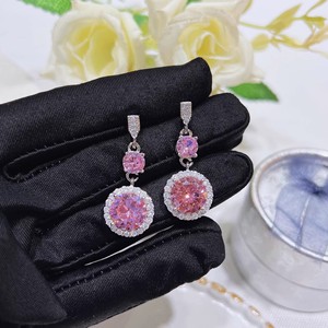 Pink Zircon Necklace Set Round Cut Women's Wedding Jewelry <b>Silver</b> Tone Circling Setting - Product Image 3