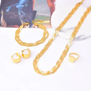2023 New Tarnish Free Stainless Steel 18k Gold Plated Twisted Snake Chain Necklace Earrings Women Jewelry Sets