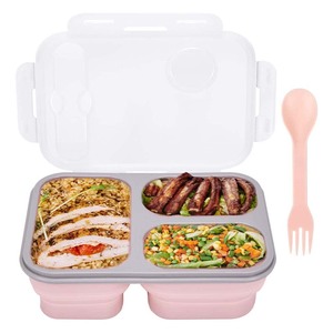 collapsible silicone food storage box lunch box three compartment lunch box plastic