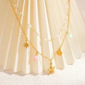 Women's Trendy 18K Gold Plated Stainless Steel <b>Titanium</b> Necklace with Natural Stone Pendant 18-Inch Collarbone <b>Chain</b> for Parties - Product Image 4