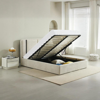 Juego de Cama Minimalista con Almacenamiento, Tamaño Completo 1.8m, King/Queen, Ecológico, Duradero, Tapizado en Tela Suave, Plegable, de Madera, Lujoso