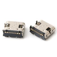 USB 타입-C 16핀 암 커넥터 중간 장착형 수평 SMD 보드 엣지 마운트 12 신호 + 4 핀 PCB 어셈블리 스테인리스 스틸
